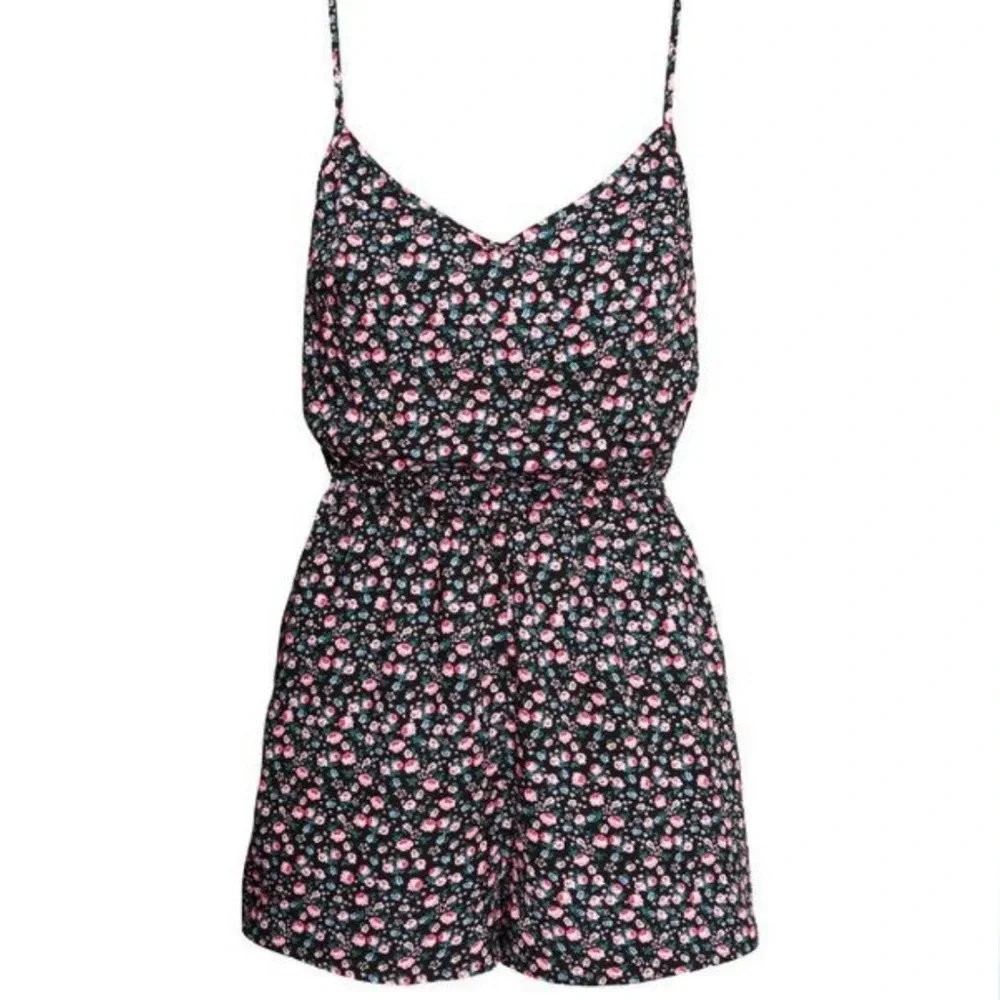 Ditsy Floral playsuit romper jumper shorts black summer Beach Festival 6